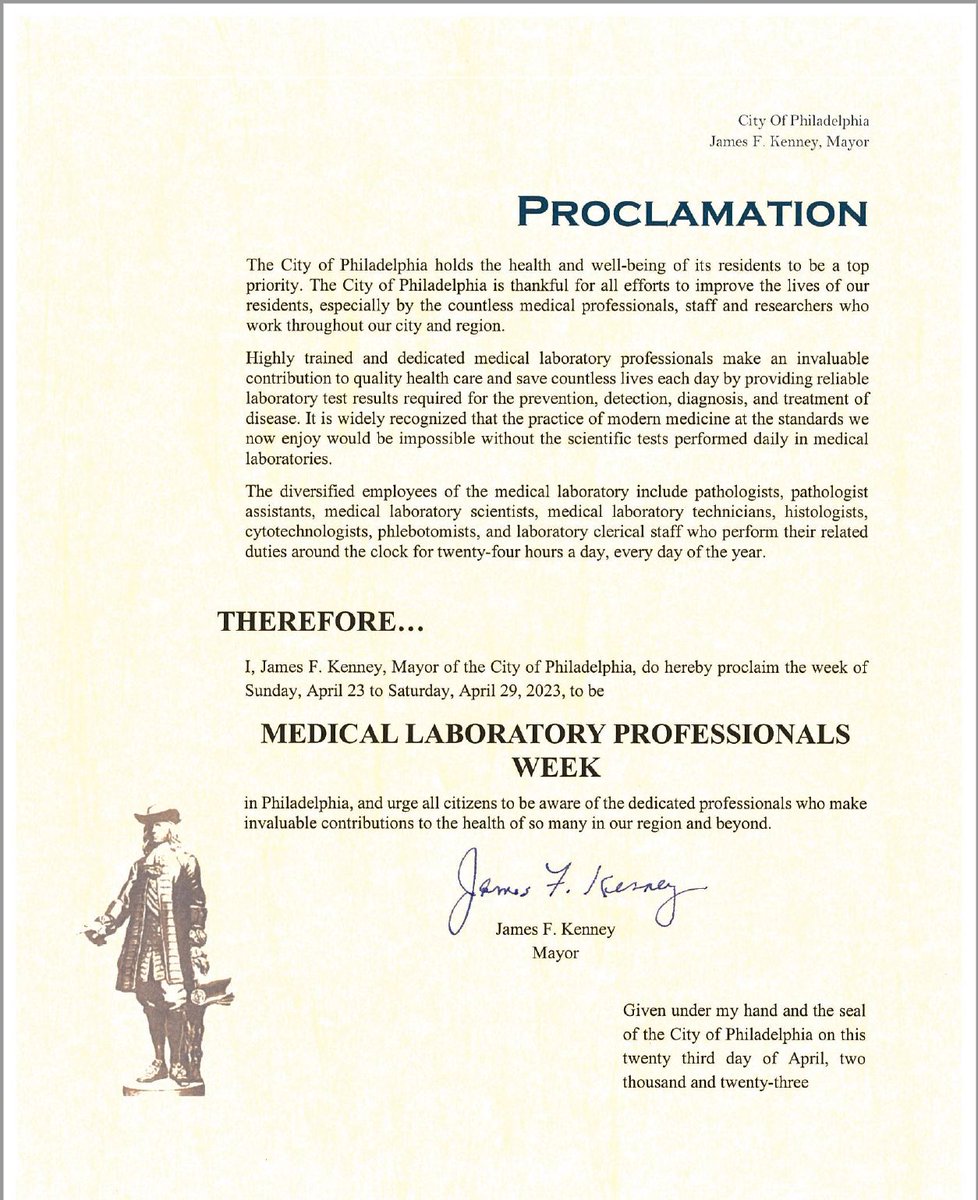 .@ASCLS Pennsylvania is honored to have received proclamations for Medical Laboratory Professionals Week from @GovernorShapiro and @PhillyMayor. #LabWeek #IamASCLS #Lab4Life #WeSaveLivesEveryday