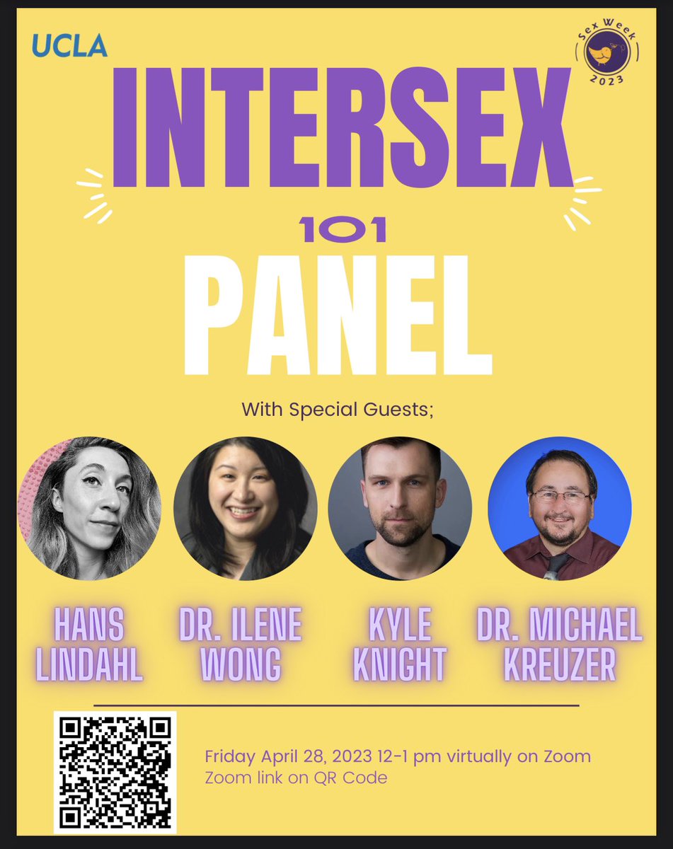 Who better to get a 101 talk from than an intersex organizer &amp; media educator, a urologist &amp; author, a researcher on health &amp; human rights and an intersex physician!  ➡️Friday 4/28

<a href="/knightktm/">Kyle Knight</a> <a href="/hiHelloHans/">Hans</a> @IWGregorio #intersex