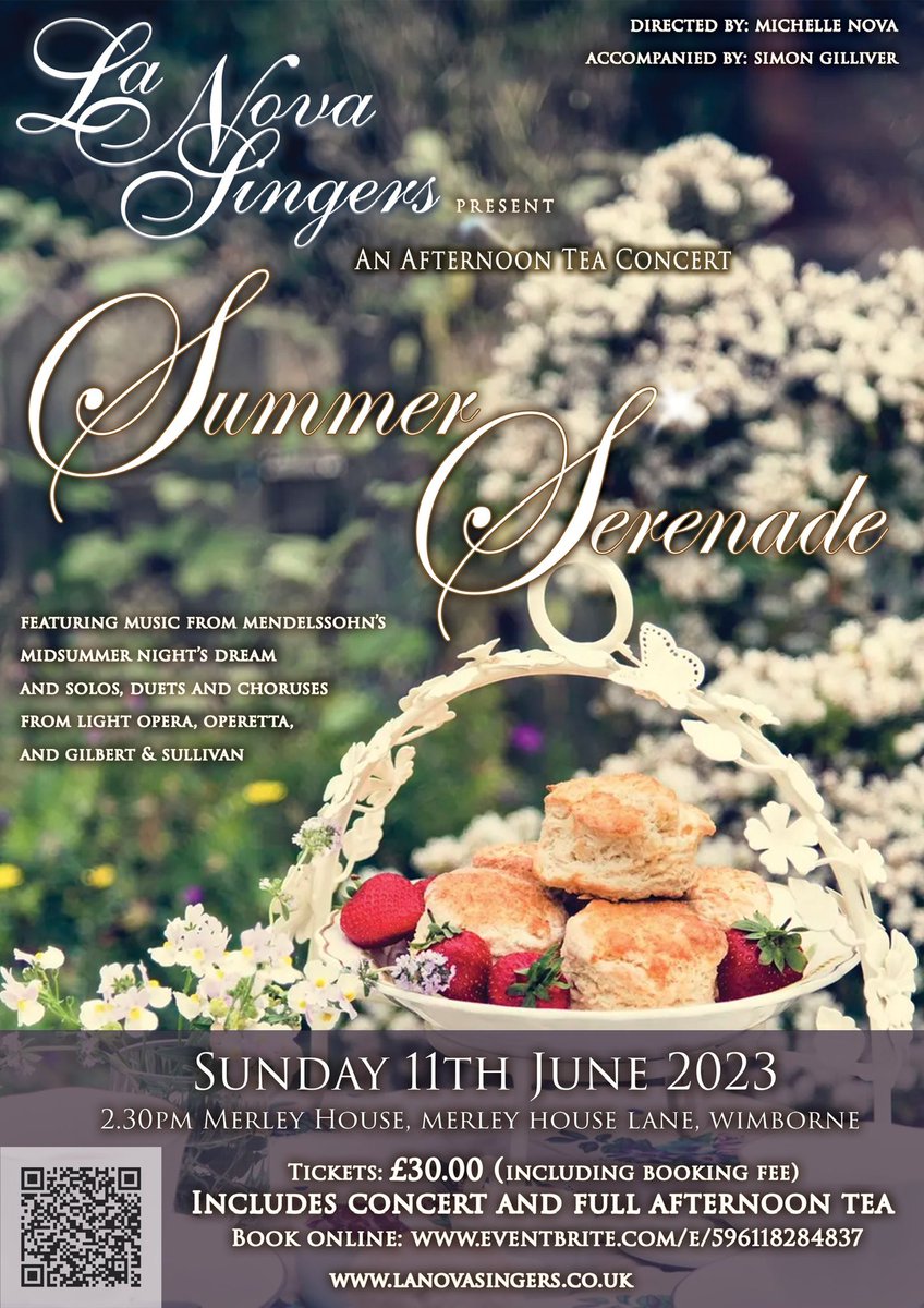 Concert with full afternoon tea at Merley House, Wimborne. Sunday 11th June at 2:30pm. <a href="/LaNovaSingers/">La Nova Singers</a> #lanovasingers #merleyhouse #wimborne #choir #concert #mendelssohn #gands #operetta #afternoontea #scones #cake #sandwiches #dorset