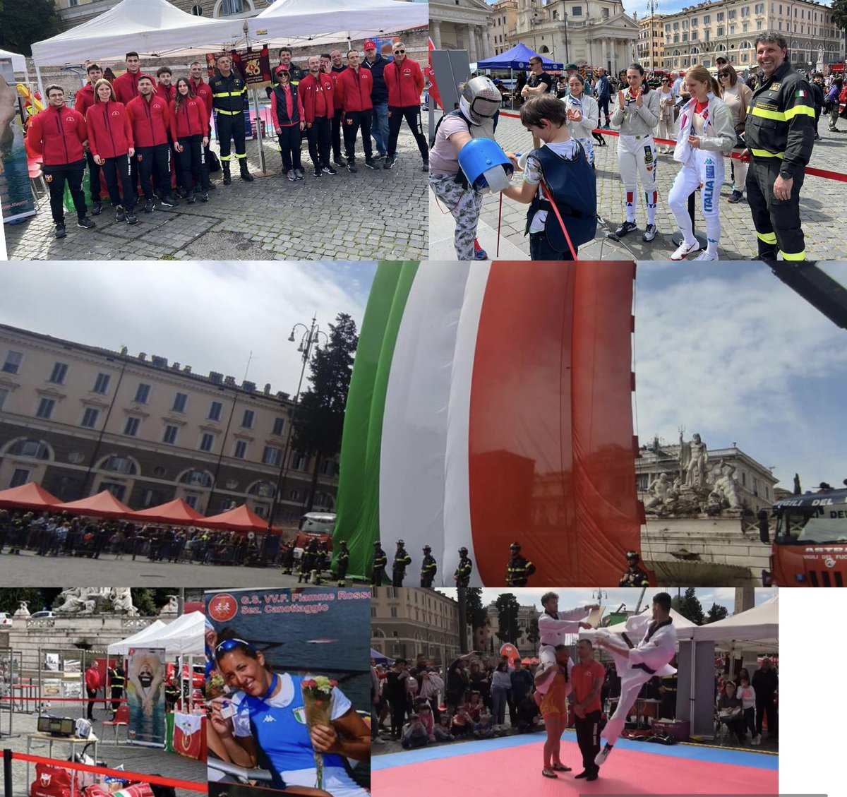 23/04/2023 - 'ROMA 2023 - I vigili del fuoco Europei a Roma', L’evento conclusivo a Piazza del Popolo a Roma.  Il GS VV.F Fiamme Rosse presente con i campioni di scherma, taekwondo, lotta e pesistica