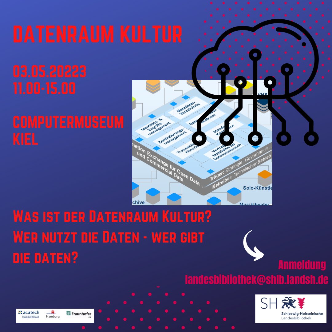 Schleswig-Holsteinische Landesbibliothek (@shlb_kiel) on Twitter photo Was bringt der Datenraum Kultur? Meldet euch an zur Infoveranstaltung am 3.5.23 um 11.00 Uhr im Computermuseum der FH Kiel! Mail an landesbibliothek@shlb.landsh.de
<a href="/Bildung_SH/">Bildungsministerium Schleswig-Holstein</a> <a href="/MartinLaetzel/">Martin Lätzel</a> <a href="/kultursphaere/">kultursphäre.sh</a> <a href="/acatech_de/">acatech</a> <a href="/Fraunhofer/">Fraunhofer-Gesellschaft</a> Was bringt der Datenraum Kultur? Meldet euch an zur Infoveranstaltung am 3.5.23 um 11.00 Uhr im Computermuseum der FH Kiel! Mail an landesbibliothek@shlb.landsh.de
<a href="/Bildung_SH/">Bildungsministerium Schleswig-Holstein</a> <a href="/MartinLaetzel/">Martin Lätzel</a> <a href="/kultursphaere/">kultursphäre.sh</a> <a href="/acatech_de/">acatech</a> <a href="/Fraunhofer/">Fraunhofer-Gesellschaft</a>