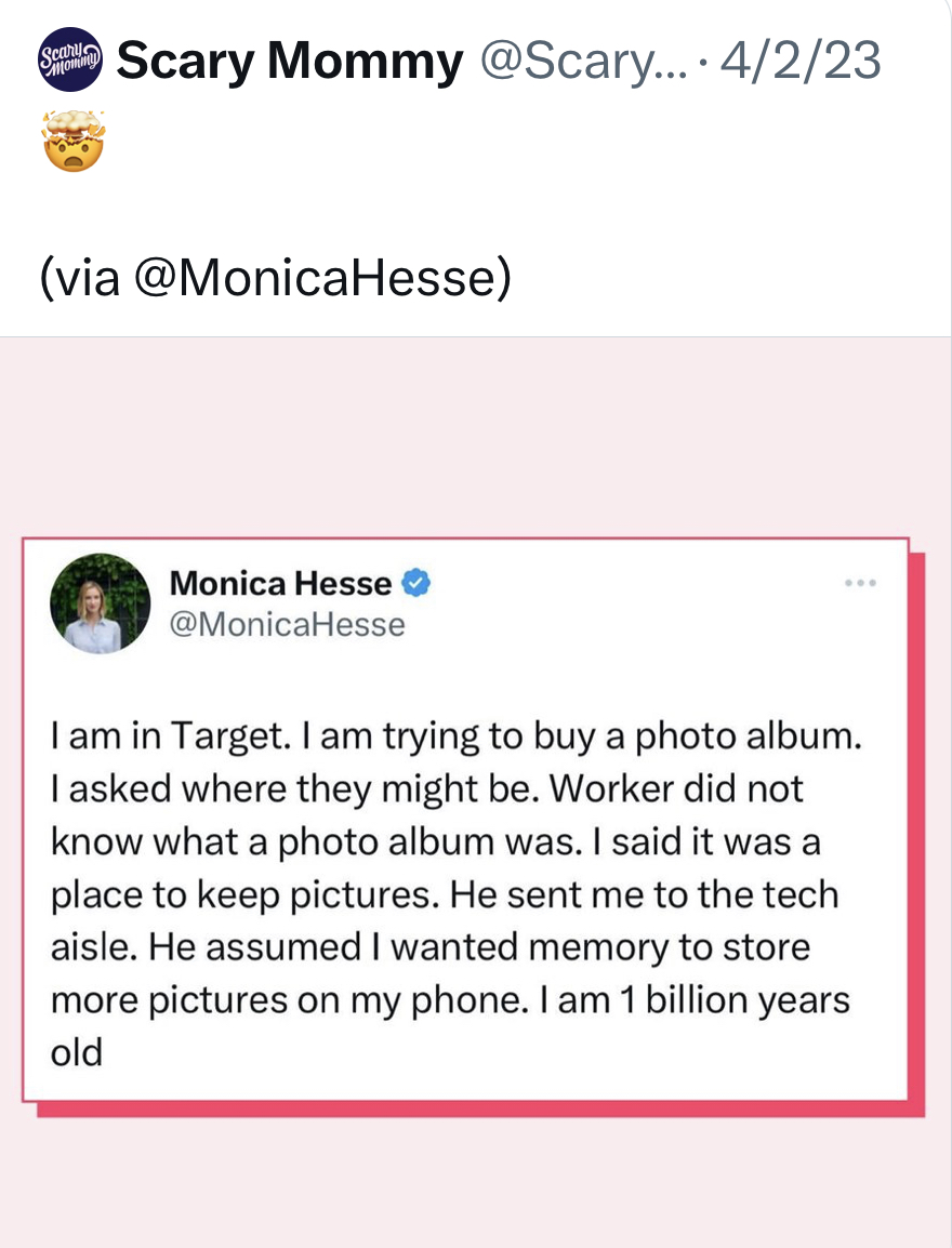 This craziness is why we have reinvented memory books, for photos & videos. Thumb drives are not family treasures, our kids & grandkids deserve more
collective-impressions.com 
#PhotoAlbum #memorybooks #Target  #bringbackphotoalbums #familymemories #familytreasures #takethepictures