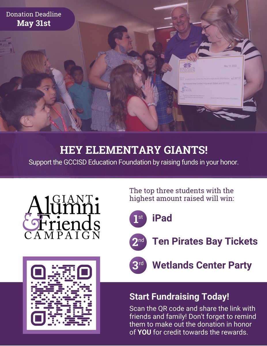 Join us in making a difference! Show your support by donating to our GIANT Alumni &amp; Friends Campaign in honor of your student. The top 3️⃣ secondary and elementary students in the district with the highest amount raised will be rewarded! 🏆 #gcgiants

👉 bit.ly/AlumniFriends23