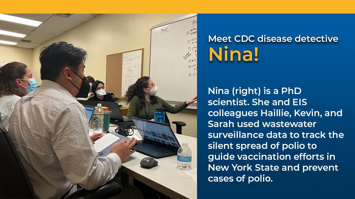 CDCgov's tweet photo. CDC #DiseaseDetectives lead investigations and collaborate with multidisciplinary public health experts to keep communities safe.
Learn more about the work Nina and other EIS officers are presenting at this week's 2023 annual EIS conference: https://t.co/M55HcQuI4H
#CDCEIS23 https://t.co/yvvacoROki