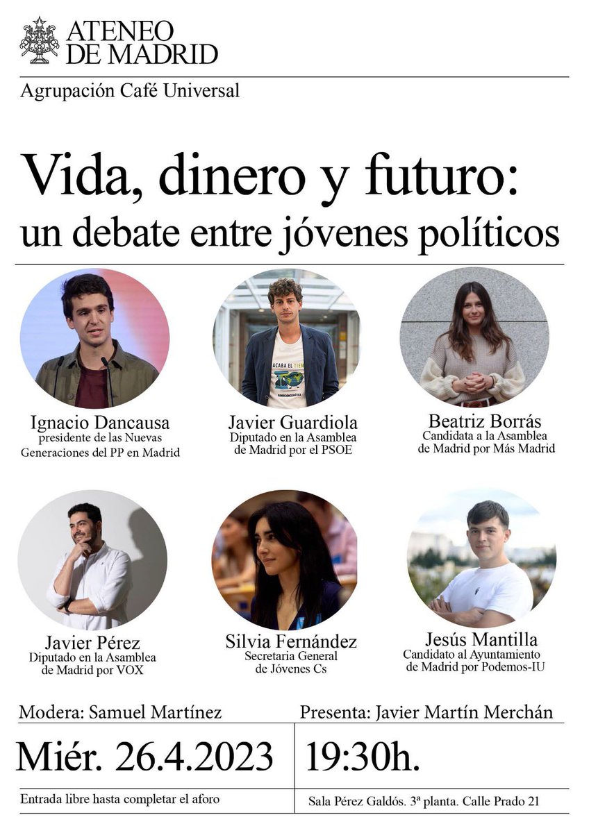 elcafeuniversal's tweet photo. Esto del miércoles 26 es importante. Os esperamos en la sala Pérez Galdós del @ateneodemadrid para meternos de lleno en las elecciones del 28-M. https://t.co/meNUnRXbQi