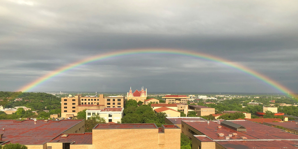 OTD in 2019, the University Archivist captured this beautiful scene of a rainbow over the #txst San Marcos campus.  What a great day to be a bobcat!

#txstUnivHistory