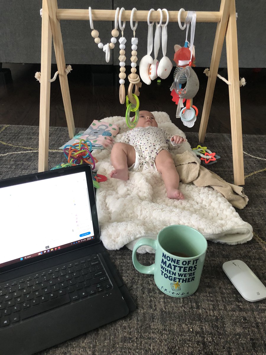 Back to work with my new colleague 📚💻 #academicmom #socAF #AcademicTwitter #crimtwitter @Momademia