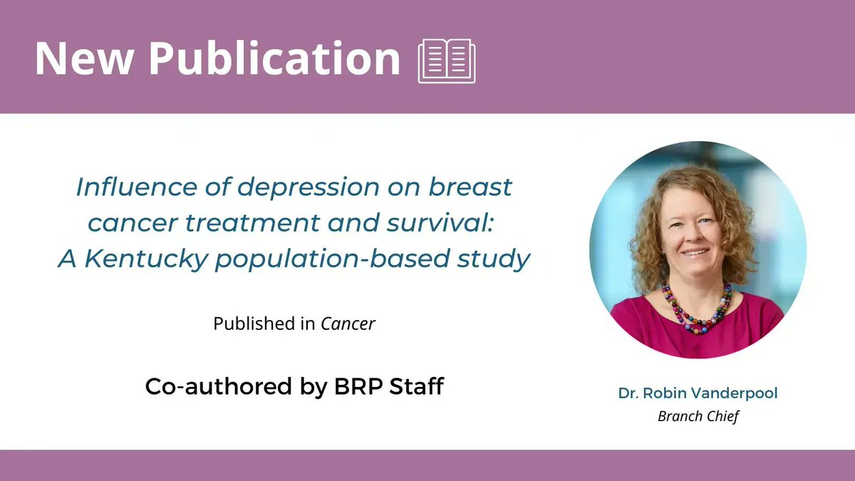A recent study examined the influence of depression on breast cancer treatment and survival. Read this publication co-authored by BRP’s Health Communication and Informatics Branch Chief Dr. Robin Vanderpool. @JournalCancer acsjournals.onlinelibrary.wiley.com/doi/abs/10.100…