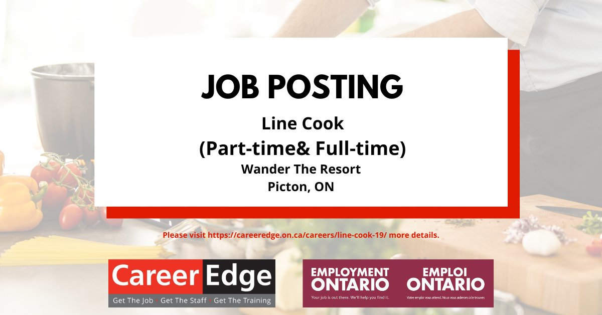 Wander The Resort is looking to hire part-time &amp; full-time Line Cooks to join their team.
Consider this posting today!
For more information please see the link below:
careeredge.on.ca/careers/line-c…
#CareerEdge #gettheedge #getthejob #getthestaff #getthetraining