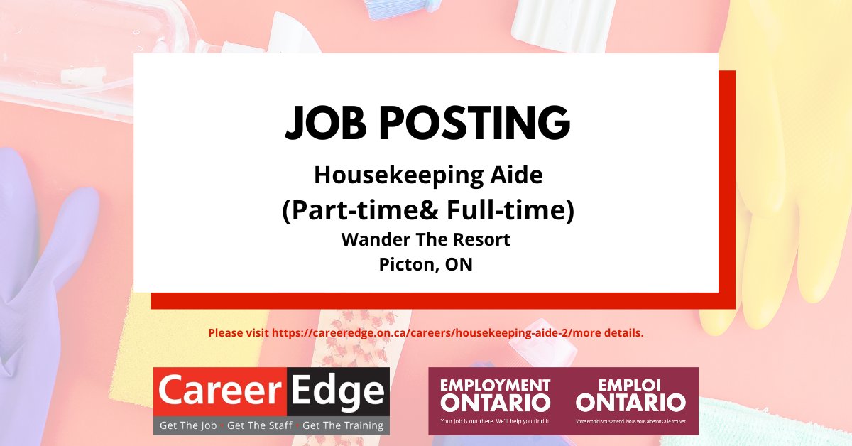 Wander The Resort is looking to hire part-time &amp; full-time Housekeeping Aides to join their team.
Consider this posting today!
For more information please see the link below:
careeredge.on.ca/careers/housek…
#CareerEdge #gettheedge #getthejob #getthestaff #getthetraining