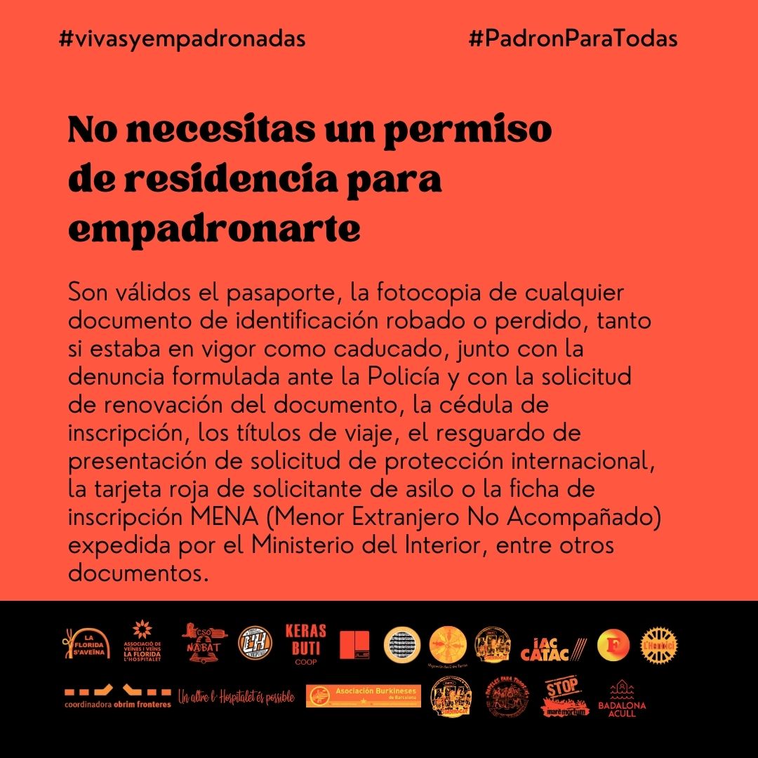 CoordinadoraOF's tweet photo. 🚨Spoiler: No necesitas un permiso de residencia, ni la TIE, ni un DNI para empadronarte. 

Como específica la instrucción del 2020, hay otros documentos de identificación que son perfectamente válidos para el empadronamiento. 📃 https://t.co/0kC3B2oVRF