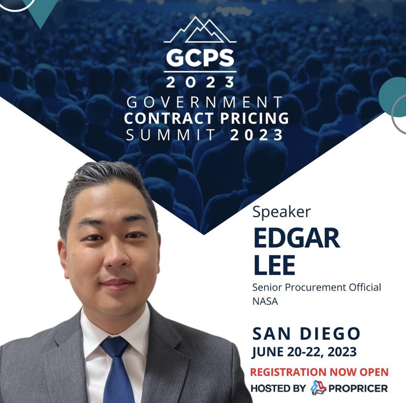 GCPSummit's tweet photo. Come listen to Edgar Lee of @NASA as he presents at the 2023 #GCPSummit in San Diego.

Register here: https://t.co/l0vLE5VoAI

#governmentcontracting #pricing #presenter #govcon #nasa https://t.co/Th2EILyOX2