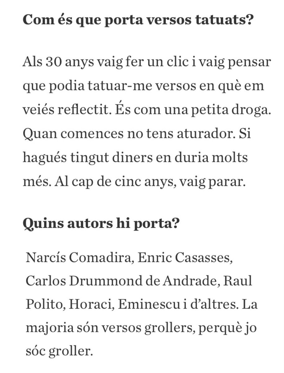 El poeta, traductor i llibreter JOSEP DOMÈNECH PONSATÍ (@PonsatiJosep) té 35 versos tatuats en diferents parts del cos…👇

ara.cat/comarquesgiron…

@versiorac1 
@toniclapes 
@marta_caila 
@mariusserra