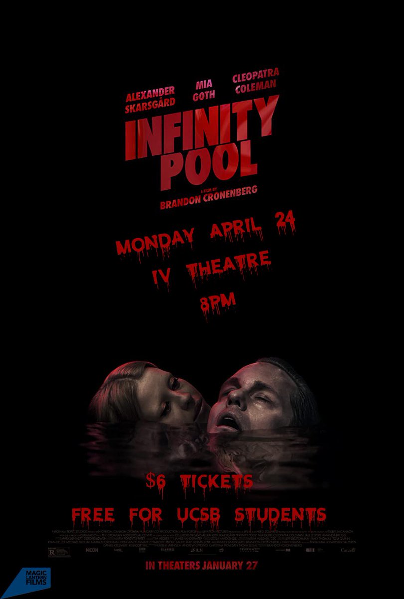 MagicLanternSB's tweet photo. Yo Gauchos!!!
Hope everyone is having a good Monday. We'll be screening "Infinity Pool" at IV theater tonight at 8pm. Come join us!!! https://t.co/5m1ha7Rqxy