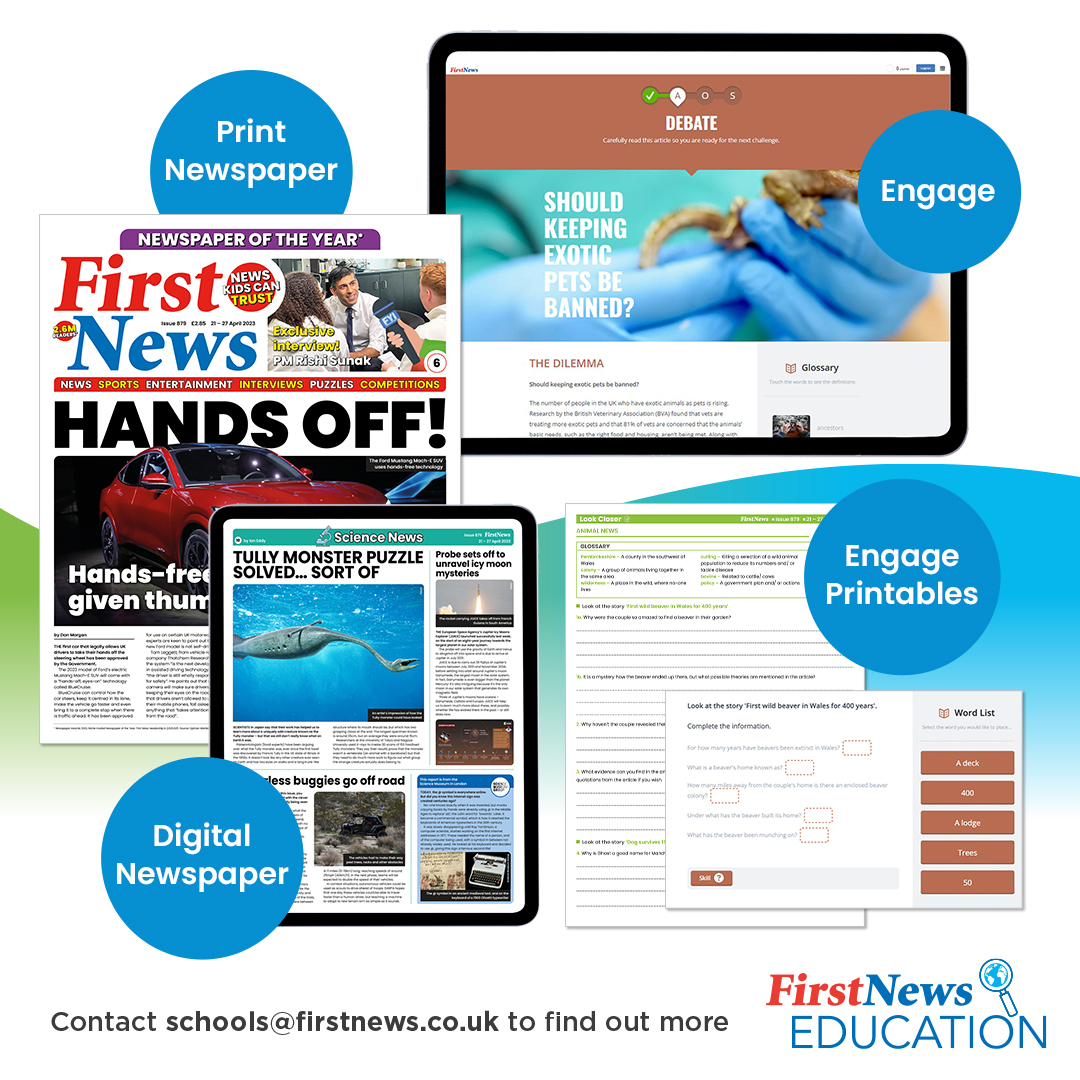 Calling all school subscribers📢:   

From discussing exotic animals to flying to Jupiter🚀

Be sure to check out this week's First News Education resources and let us know about all the interesting conversations they spark in your classrooms!