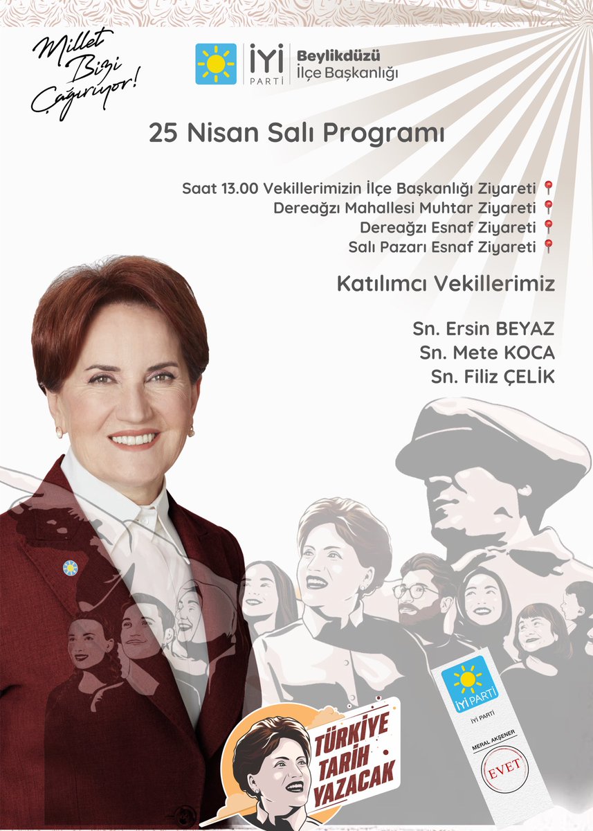 25 Nisan Salı günü ( yarın ) İstanbul 3. Bölge Adaylarımızla Dereağzı Mahallemizde olacağız. 
#Beylikdüzü ❤️🇹🇷
#BirlikteKazanacağız #TarihYazacağız #AzKaldı
#BakİyilerVar #ErsinBeyaz #MeteKoca #FilizÇelik