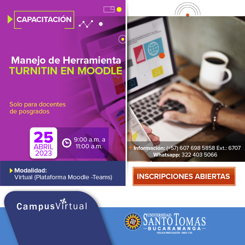 cvirtualbga's tweet photo. Docente y líder de educación virtual de la @SANTOTOBGA 👩‍🏫👨‍💻

Los invitamos a participar mañana 26 de abril de la capacitación sobre el manejo de la herramienta Turnitin en la plataforma Moodle 🧏🏼✌🏼👏

Inscríbete en https://t.co/ESqAP4WHOx 🗒️✍🏻

¡Te esperamos!💯🤩 https://t.co/U8vPomATkS