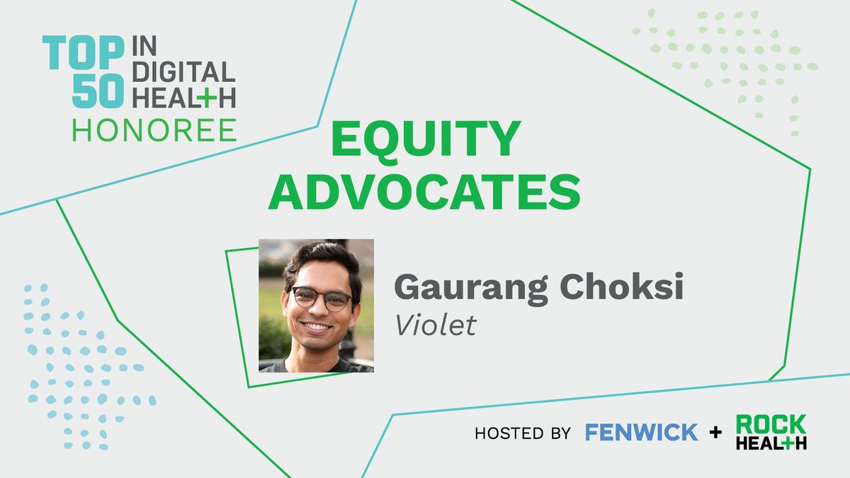 We're excited to share that our founder and CEO Gaurang Choksi is a Top 50 in Digital Health for the Equity Advocate category. Thank you to <a href="/Rock_Health/">Rock Health</a> for the recognition, and congratulations to all of the Top 50 honorees! bit.ly/3nVj5YR #Top50inDigitalHealth