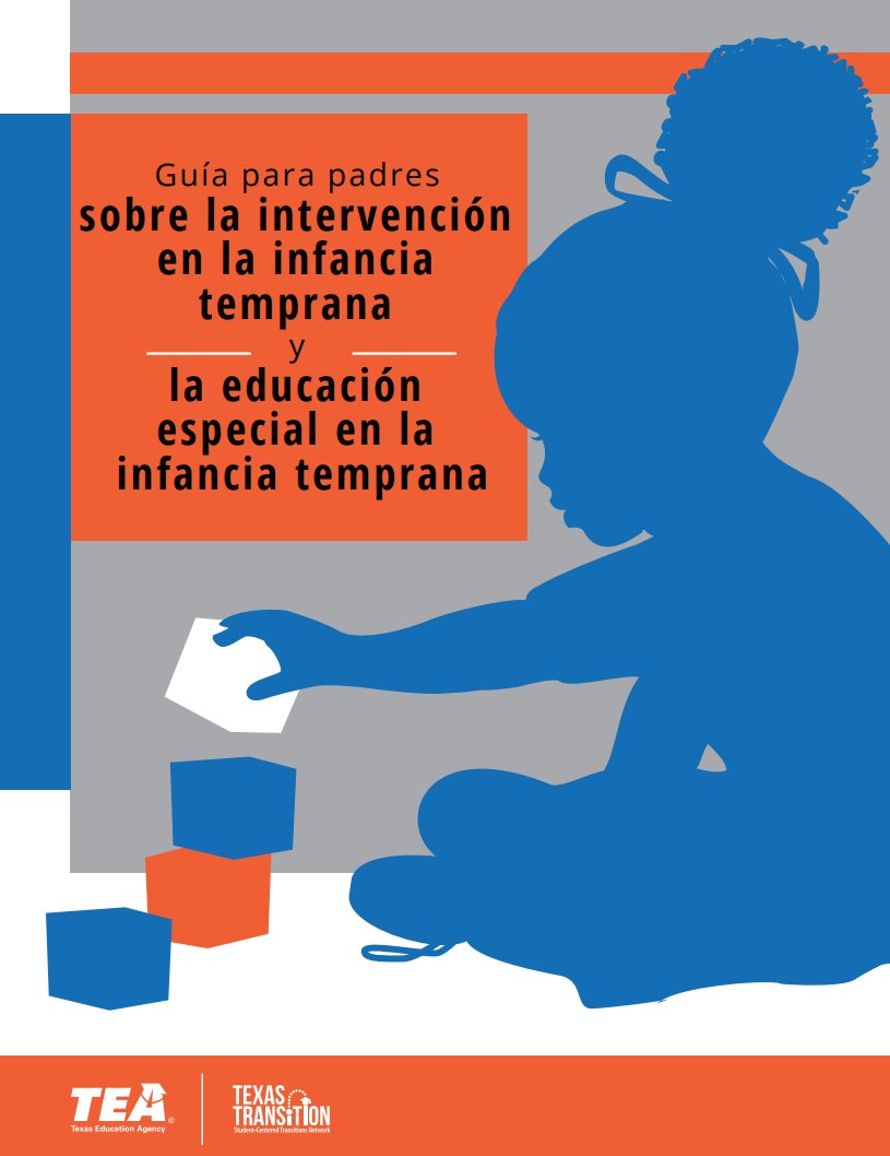 TEA and Texas Transition have created a guide to Early Childhood Intervention and Early Childhood Special Education.  Read it here: bit.ly/3wZdxhr En español: bit.ly/3HGZUcN