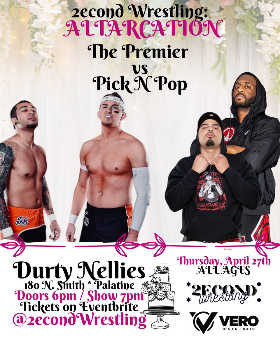 2econdWrestling's tweet image. Altarcation 💒 
Thursday April 27th
Palatine IL
Doors 6pm/Show 7pm

- 2econd Title @BillieStarkz v @arikcannon v @EFFYlives  v @MissaKate11 
- @stephdelander v @LaynieLuck 
- MSHC Title @Thunderfrogger v @Natty_light_HW v @EzioOrlandi v @stampede_2531 

🎟️ eventbrite.com/e/548049539927