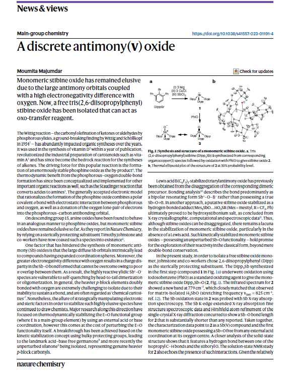 Moumita Majumdar (@moumita_chem) on Twitter photo Enjoyed writing News&views <a href="/NatureChemistry/">Nature Chemistry</a> on the unique finding of a monomeric stibine oxide by Prof. Timothy C. Johnstone (nature.com/articles/s4155…)
Thank you <a href="/NatureChemistry/">Nature Chemistry</a> for the invitation. Here's the link to the News&views: rdcu.be/daCHk Enjoyed writing News&views <a href="/NatureChemistry/">Nature Chemistry</a> on the unique finding of a monomeric stibine oxide by Prof. Timothy C. Johnstone (nature.com/articles/s4155…)
Thank you <a href="/NatureChemistry/">Nature Chemistry</a> for the invitation. Here's the link to the News&views: rdcu.be/daCHk
