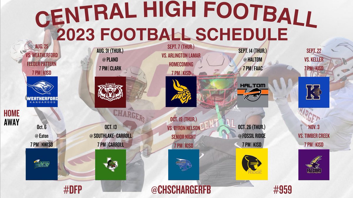 CHSChargerFB's tweet photo. 🚨Charger 2023 Varsity Football Schedule!🚨

Do Your Job /// Charger Pride https://t.co/1dIN2kFmoD