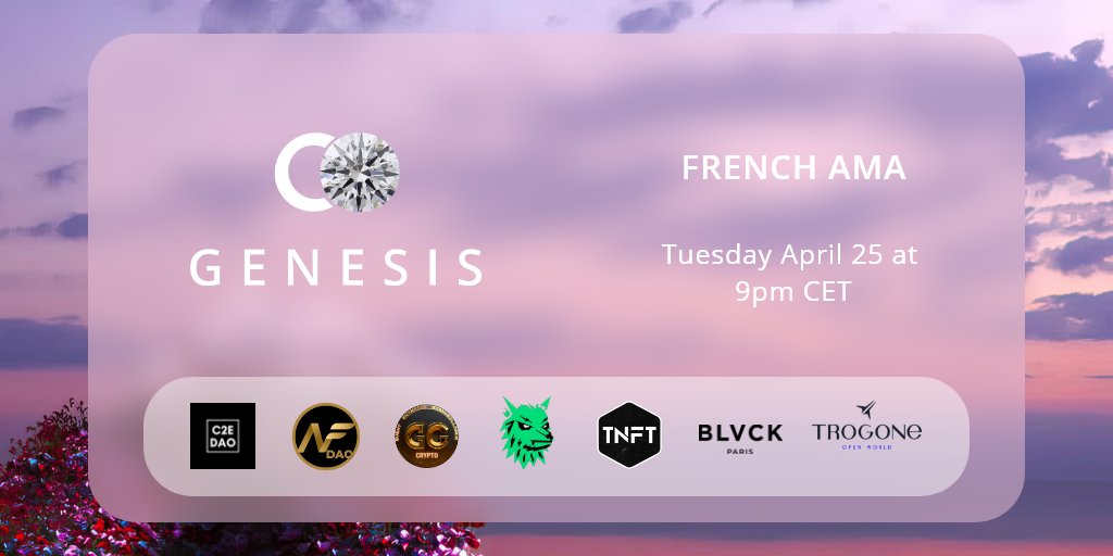 Join our first French AMA tomorrow, Tuesday April 25th, at 9pm CET with our guests ✨

👥 <a href="/BlvckParis/">Blvck Paris</a> <a href="/nft_meute/">La Meute 🐺</a> <a href="/notifyfrancedao/">NF DAO</a> <a href="/TNFT_LABs/">TNFT - (bald arc)</a> <a href="/C2EDAO/">C2E DAO</a> @GGCrypto777

Ask any question about CO Genesis and join an entertaining chat about COURBET entering web3 💎