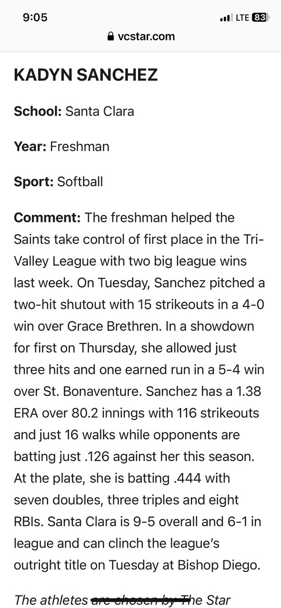 Kadyn Sanchez 2026 (@kadynsanchez08) on Twitter photo Thank you <a href="/vcspreps/">VCS Preps</a> <a href="/venturaortho/">Ventura Orthopedics</a> <a href="/VCStarSports/">VCSSports</a> <a href="/vcstar/">Ventura County Star</a> for the recognition. 💙💛
<a href="/SCVarSoftball/">Santa Clara Softball</a> ⚜️
#Freshman Thank you <a href="/vcspreps/">VCS Preps</a> <a href="/venturaortho/">Ventura Orthopedics</a> <a href="/VCStarSports/">VCSSports</a> <a href="/vcstar/">Ventura County Star</a> for the recognition. 💙💛
<a href="/SCVarSoftball/">Santa Clara Softball</a> ⚜️
#Freshman