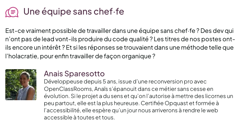Sud Web (@sudweb) on Twitter photo Petit tour du programme : Vivre dans une équipe sans chef·fe, par Anaïs Sparesotto (<a href="/sparesotto_an/">Sparesotto Anais</a>), à #SudWeb 2023. #holacratie
Elle sera à Sud Web, inscrivez-vous pour ne pas la manquer : sudweb.fr/2023/billetter… Petit tour du programme : Vivre dans une équipe sans chef·fe, par Anaïs Sparesotto (<a href="/sparesotto_an/">Sparesotto Anais</a>), à #SudWeb 2023. #holacratie
Elle sera à Sud Web, inscrivez-vous pour ne pas la manquer : sudweb.fr/2023/billetter…
