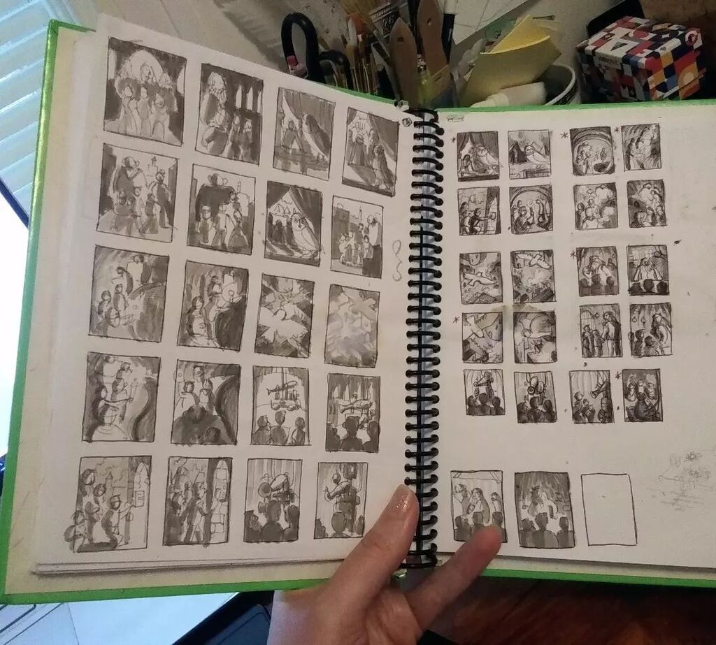 emilypritchart's tweet photo. As always, the key to thumbnails is lots of thumbnails. 
.
#sketchbook #sketchbookdrawing #thumbnailsketch #coverartwork #bookcoverart #bookcoverartist #quicksketches #illustrationartist #middlegradebooks https://t.co/g63mxuhqH1 https://t.co/PBRYcbn7qU