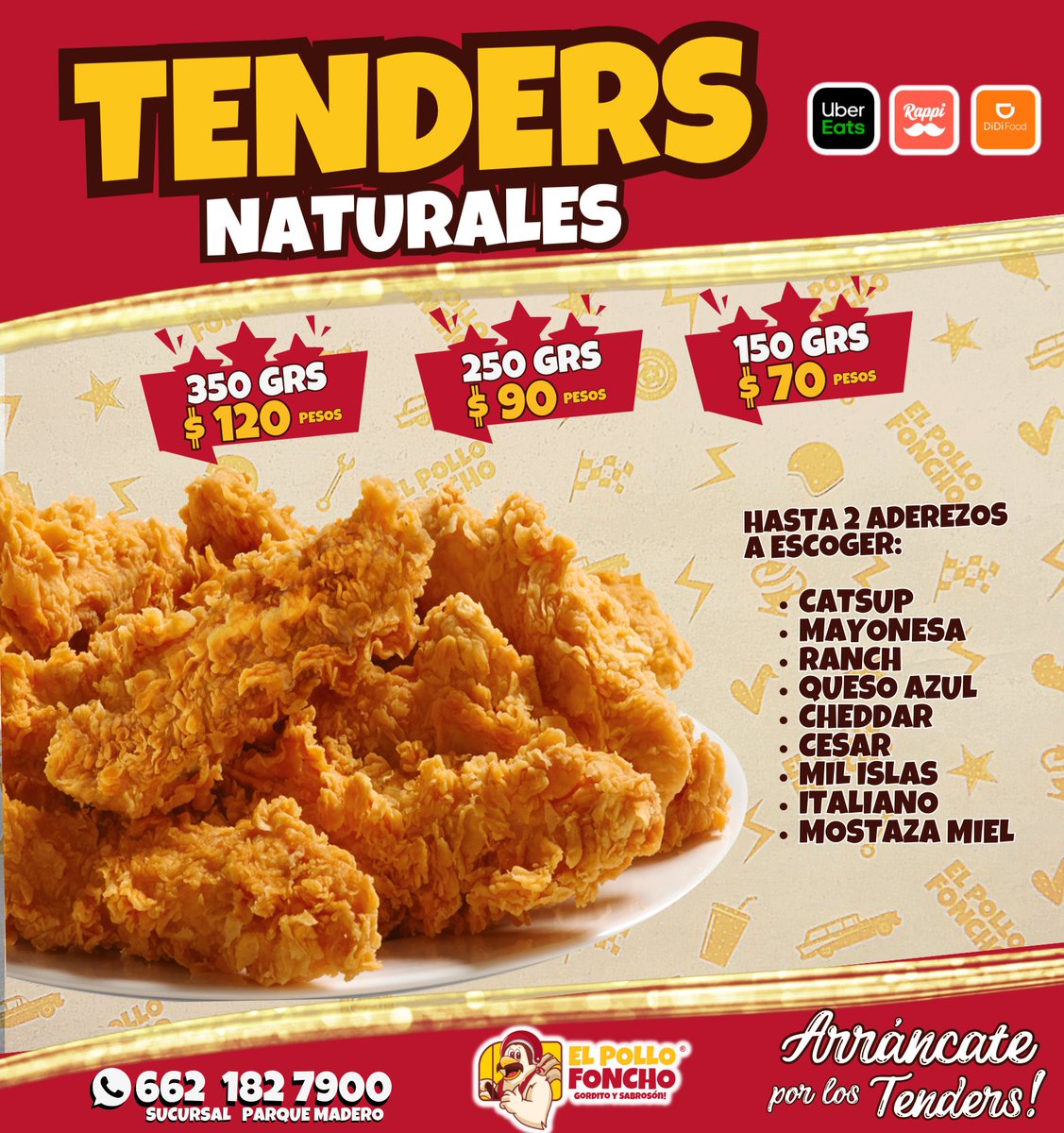 elpollofoncho's tweet photo. Arráncate por los TENDERS!
 Visítanos, #Órdenalos #Recógelos, Riquísimos al natural, escoge hasta 2 #Aderezos preferidos!
 ¡Con estos Tenders te Picas! 💖
Ordena y recoge 📲662 182 7900 
����Sucursal Parque Madero
Jesús García 132,Col.Centro
🏍 #UberEats | #DiDiFood #Rappi
#Tenders https://t.co/9h1XYKNDan