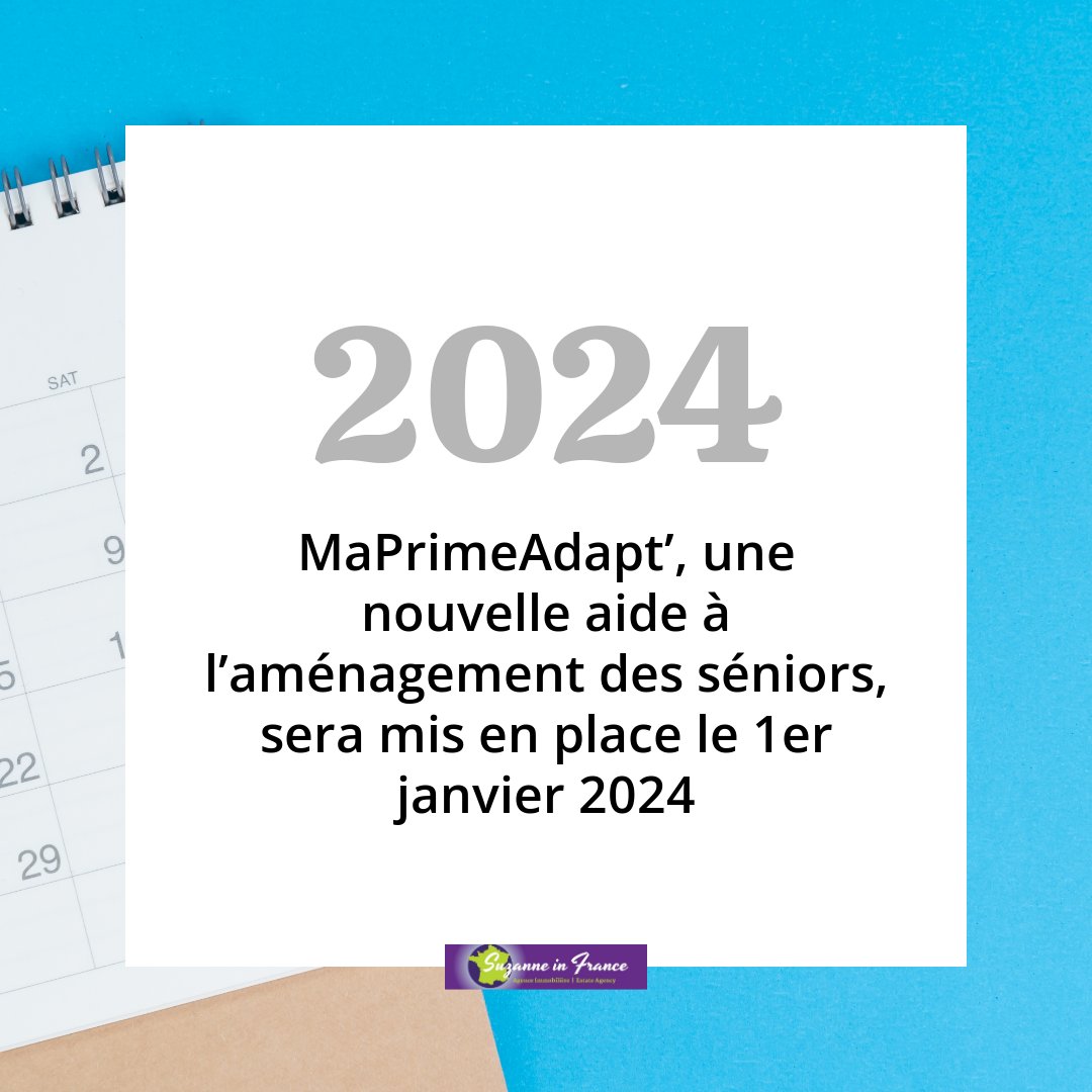 SuzanneinFrance's tweet image. La nouvelle #AideFinancière, MaPrimeAdapt&apos;, devrait être mise en place à compter du 1er janvier 2024. 🗓

Destinée à l’aménagement des #séniors 🏠, elle remplacera les aides actuelles de l’Anah (Habiter facile), de la CNAV (Habitat cadre de vie) et le crédit d’impôt autonomie.