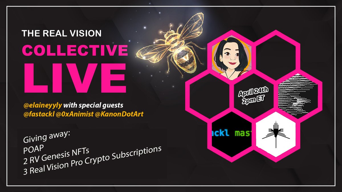 rvintern_'s tweet photo. Another busy day today!  

2:00 - Collective LIVE where @elaineyyly will be speaking with @fastackl, @0xAnimist &amp; @KanonDotArt. 
3:00 - The Collective Buzz Twitter Spaces with @goldmembrrr &amp; @KanonDotArt. 

Links below. See you all there! https://t.co/rotaIsUlyu