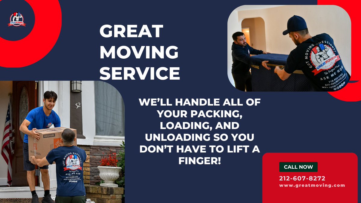 GreatMoversNY's tweet photo. Are you tired of the stress and heavy lifting of moving to a new home?
Let us take the burden off your shoulders. Our moving company is dedicated to providing you with a stress-free moving experience.
๐Request a free quote now: 212-607-8272
.
.
.
.
.
.
#nycmovers #njmovers https://t.co/PMcCaGjFNA