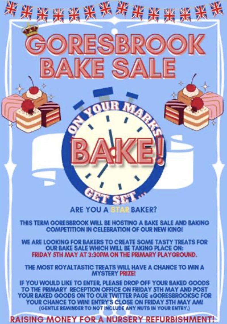 Goresbrook School (@goresbrooksc) on Twitter photo Roll up, roll up <a href="/GBSPTA/">Goresbrook School PTA</a> and <a href="/Goresbrooksc/">Goresbrook School</a> bakers! 👩🍳 👨🍳
Please see below information about our Bake Sale on Friday 5th May 😄 Roll up, roll up <a href="/GBSPTA/">Goresbrook School PTA</a> and <a href="/Goresbrooksc/">Goresbrook School</a> bakers! 👩🍳 👨🍳
Please see below information about our Bake Sale on Friday 5th May 😄