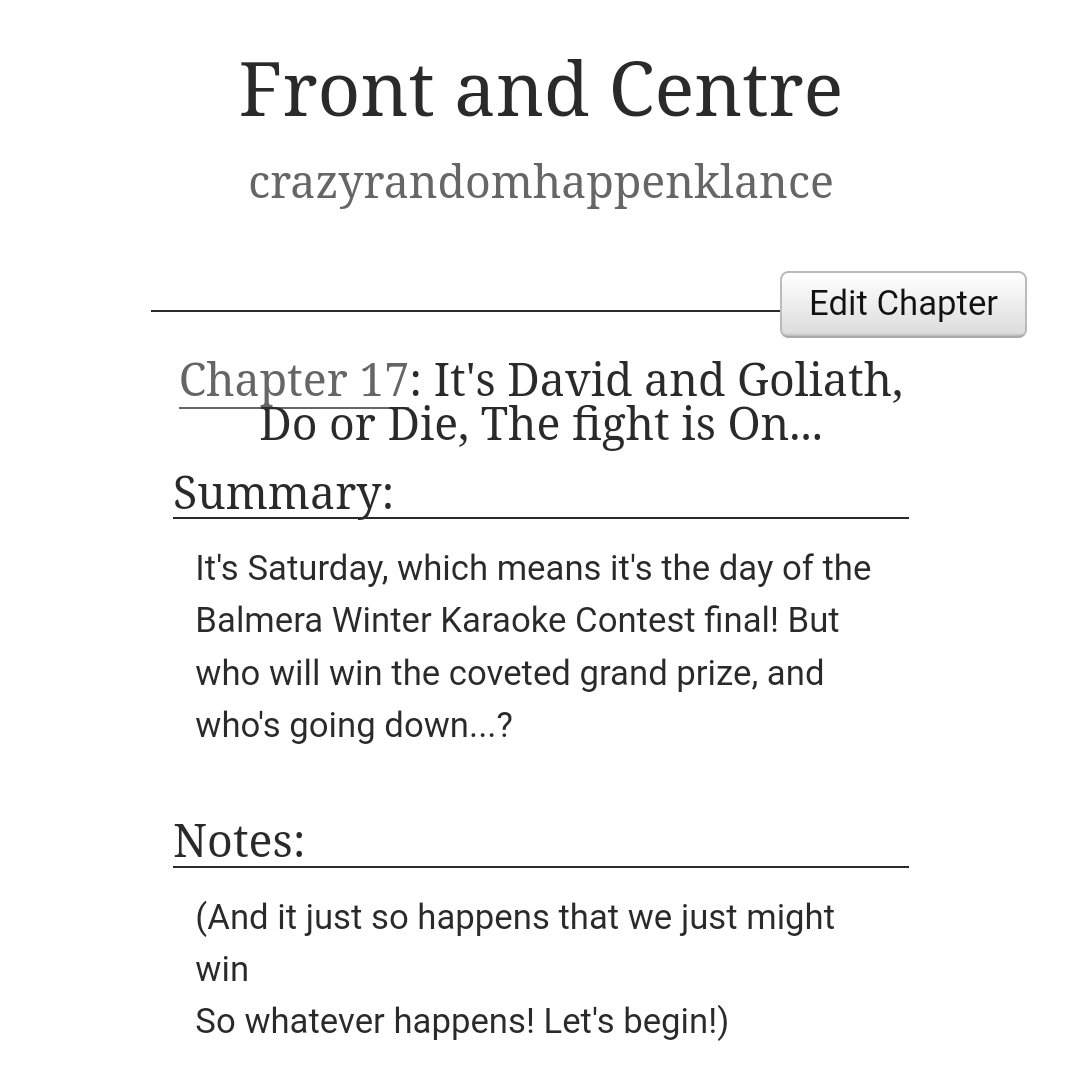 crazyrandomhap1's tweet photo. Ch17 of Front and Centre is published! 
*bangs spoon on pot* Come and get your karaoke Klance!
It's almost over, just the final chapter left to go 😭
https://t.co/lQLn93Uym3 https://t.co/YGaJSx9ulG