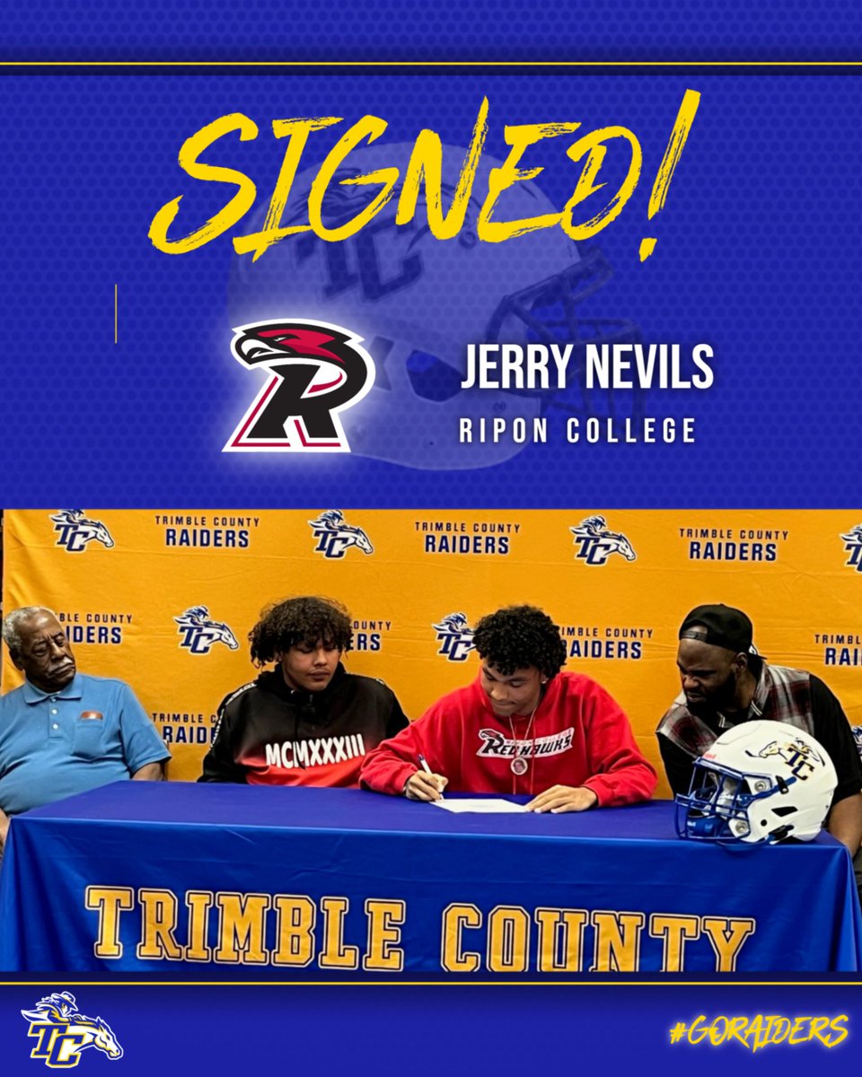 Congratulations to Jerry Nevils! Jerry signed to play football at Ripon College in Wisconsin on Wednesday! Way to go, Jerry! #GoRaiders #RaiderCountry