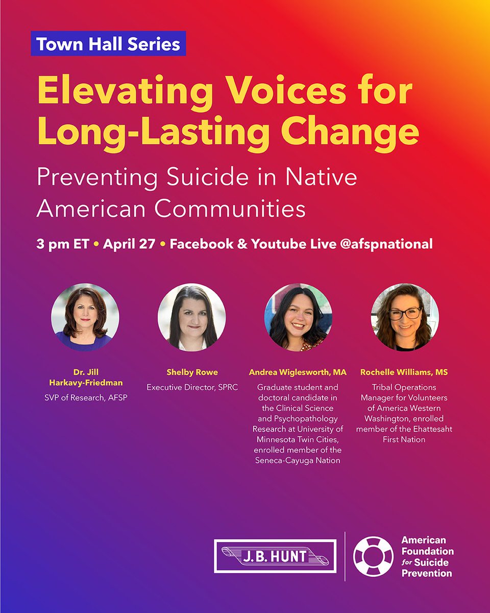 In our upcoming Town Hall, we're bringing experts together to discuss the latest research on suicide in Native and Indigenous Peoples communities, and how culture and crisis response come into play. RSVP: fb.me/e/3zQw3axTO