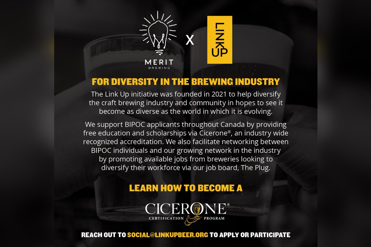 MERIT Brewing Co. (@meritbrewing) on Twitter photo Link Up IPA - a collab with <a href="/LinkUpBeer/">Link Up</a>
- a non-profit organization welcoming talented & passionate ppl from a variety of ethnic, racial and socio-economic backgrounds into the craft beer industry! Proceeds go to support <a href="/HCCI1/">Hamilton Centre for Civic Inclusion (HCCI)</a>!
Available now on tap, online and to go! Link Up IPA - a collab with <a href="/LinkUpBeer/">Link Up</a>
- a non-profit organization welcoming talented & passionate ppl from a variety of ethnic, racial and socio-economic backgrounds into the craft beer industry! Proceeds go to support <a href="/HCCI1/">Hamilton Centre for Civic Inclusion (HCCI)</a>!
Available now on tap, online and to go!