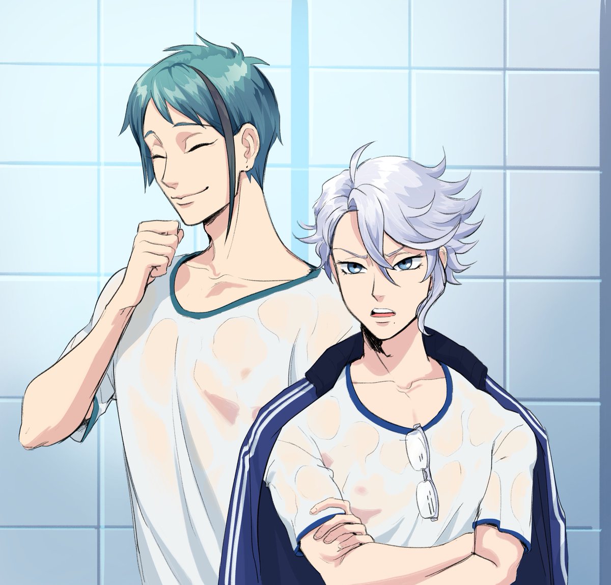 ryuichirouart's tweet photo. Why are they wet before actually swimming in the pool? Your guess is as good as mine https://t.co/tcItHO4xP3