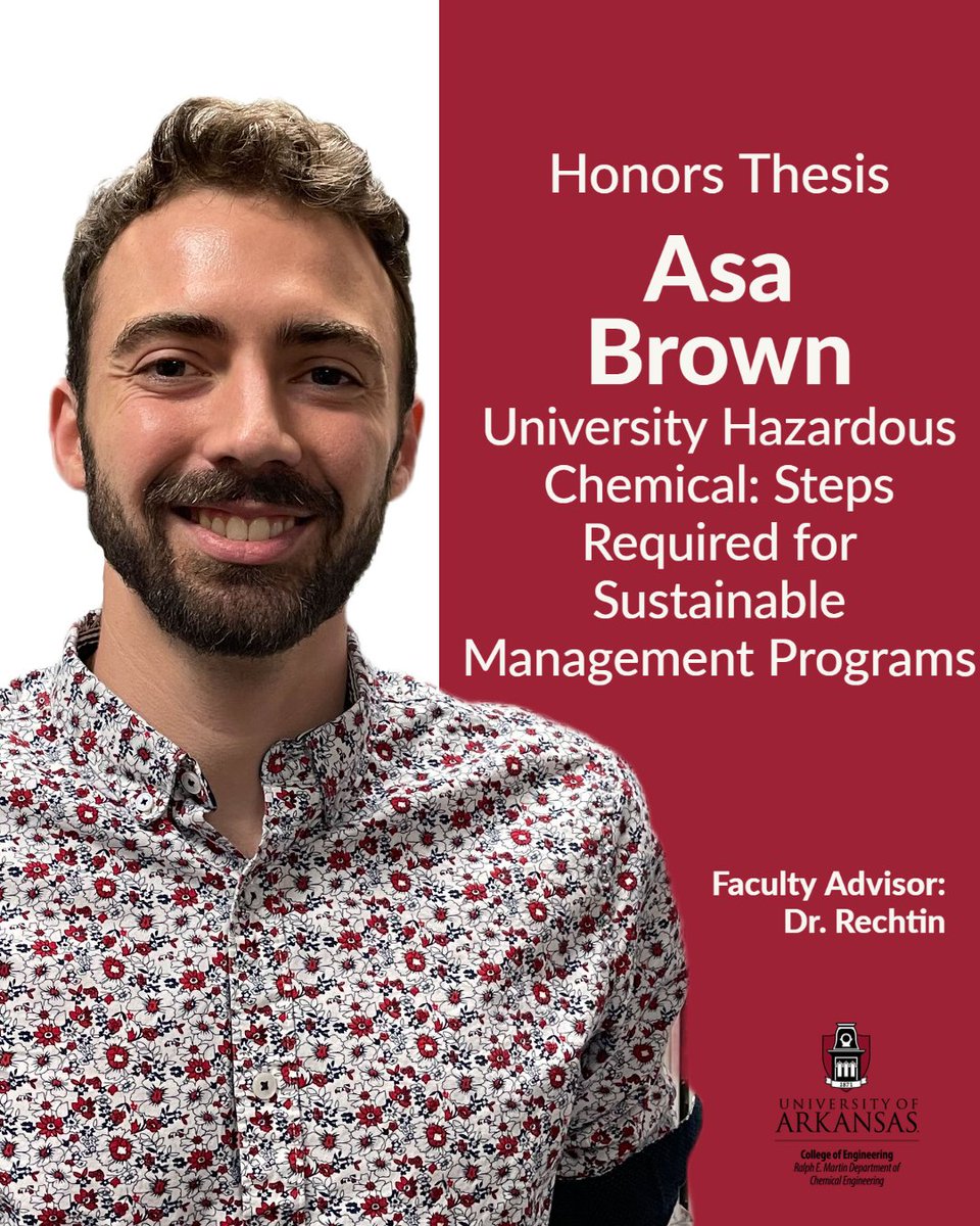 Our final group of honors chemical engineering seniors completed their thesis presentations last week! Let's hear it for Collin Larson, Jackson Black, Claudia Smith, and Asa Brown! #cheguark #uarkengineering