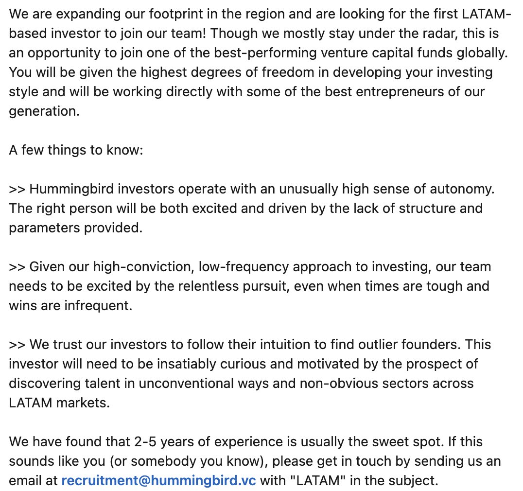Lola Wajskop (@lolawajs) on Twitter photo To our network in LATAM: we are expanding our footprint in the region! More below.
We already found 2 investors on Twitter (hi <a href="/akshay__mehra/">Akshay Mehra</a> & <a href="/nikitaandersso3/">Nikita Andersson</a>!) and would be awesome to get a 3rd 🤘 To our network in LATAM: we are expanding our footprint in the region! More below.
We already found 2 investors on Twitter (hi <a href="/akshay__mehra/">Akshay Mehra</a> & <a href="/nikitaandersso3/">Nikita Andersson</a>!) and would be awesome to get a 3rd 🤘