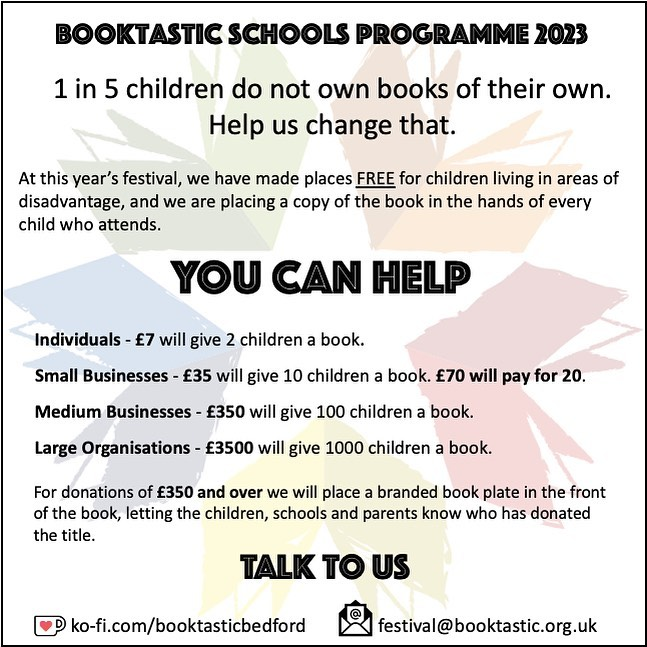 Support our Schools programme and give a child a book! 
ko-fi.com/booktasticbedf…
#bedford #bedfordshire #bedfordbusiness #lovebedford