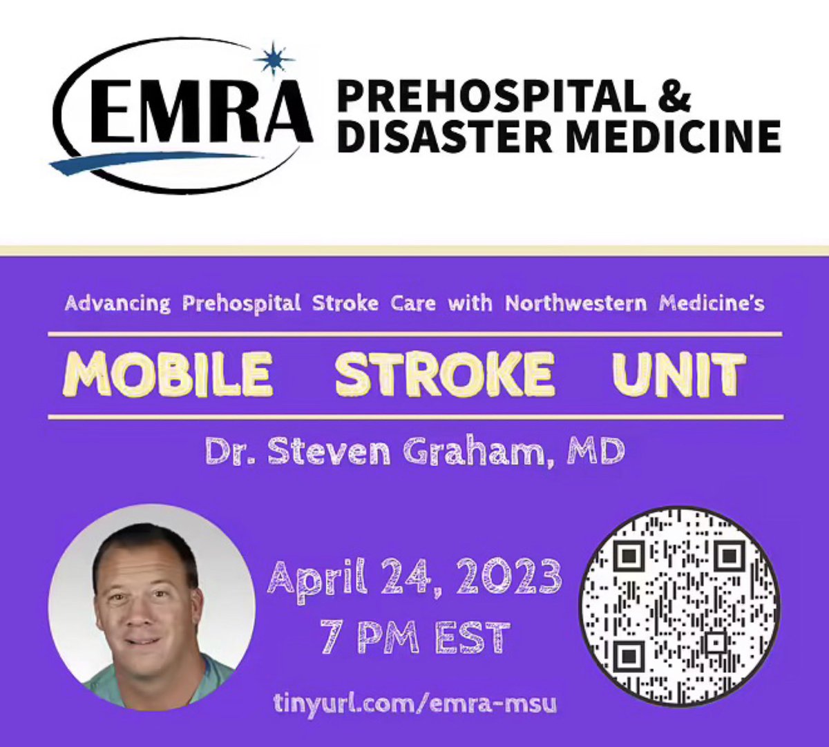 Sriram Venkatesan, FAWM (@sriramvenkatmd) on Twitter photo Folks,
Join us TODAY for the <a href="/emresidents/">emresidents</a> Prehospital & Disaster Medicine Committee’s FIRST programming of the year on Mobile Stroke Units, presented by Dr. Steven Graham from <a href="/NorthwesternEM/">Northwestern EM</a>!
tinyurl.com/emra-msu
<a href="/EMT2DO/">Mohammad Abuakar</a> <a href="/kellytillotson2/">Kelly Tillotson, MD</a> <a href="/retinueofblue/">Luke Wohlford</a> <a href="/bp_mcneilly/">Bryan McNeilly</a> Folks,
Join us TODAY for the <a href="/emresidents/">emresidents</a> Prehospital & Disaster Medicine Committee’s FIRST programming of the year on Mobile Stroke Units, presented by Dr. Steven Graham from <a href="/NorthwesternEM/">Northwestern EM</a>!
tinyurl.com/emra-msu
<a href="/EMT2DO/">Mohammad Abuakar</a> <a href="/kellytillotson2/">Kelly Tillotson, MD</a> <a href="/retinueofblue/">Luke Wohlford</a> <a href="/bp_mcneilly/">Bryan McNeilly</a>