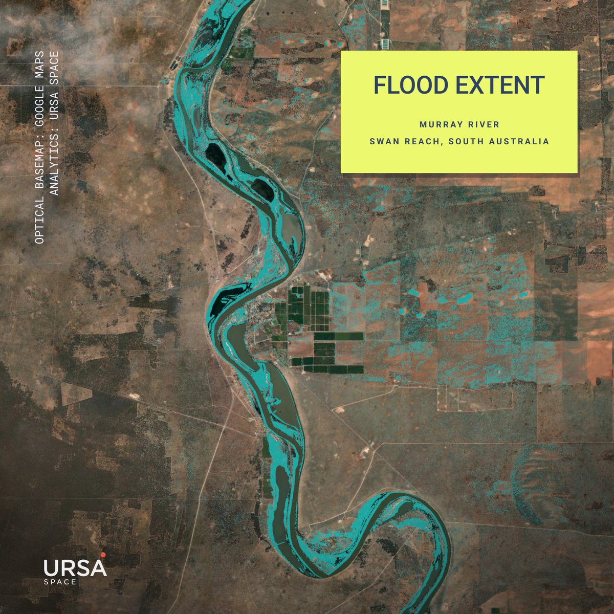 When flood levees failed along the Murray River, Geosite's insurance client needed rapid identification of affected areas. <a href="/GeositeInc/">Geosite</a> and Ursa Space used satellite data to create flood extent maps, delivering results in a matter of days. hubs.la/Q01MyGVs0