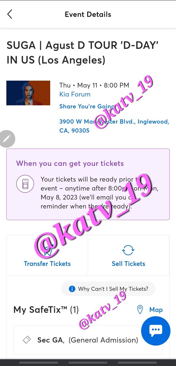 katv_19's tweet photo. WTS] Agust D

Tix for 5/11
HAVE: 1 ticket GA Floor for LA 5/11 in Kia Forum 
$570 (FV)
Dm if interested 
Paypal G&amp;S ( buyers pay for the fee)
Can provide any proof you may need. #BTSTICKETS #AgustD_SUGA_Tour #BTSTICKETSELLING #AgustD_DDAY #875ticketsale @875tickets https://t.co/NHBHwSWnsN