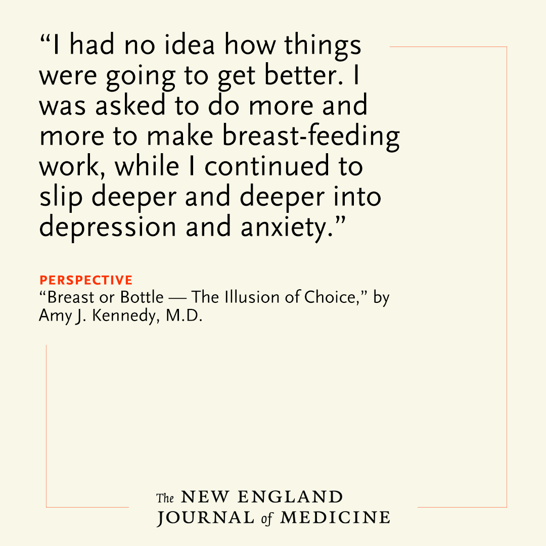 NEJM's tweet photo. Only about 25% of U.S. women exclusively breast-feed for their infants’ first 6 months. After her own struggles, these statistics seem realistic to a physician-mother, who previously had no concept of how hard it could be. Read the full Perspective: https://t.co/HBA0eANocQ https://t.co/RGHlGVAxKb