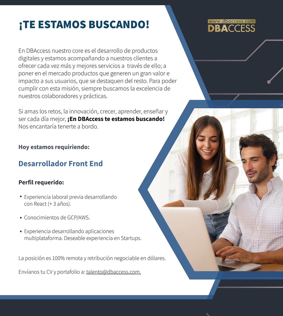 DBAccess's tweet photo. React, NodeJs, NestJs, PHP. ¡¡¡Todos proyectos innovadores!!! 100% remoto https://t.co/AyG3BxI47x