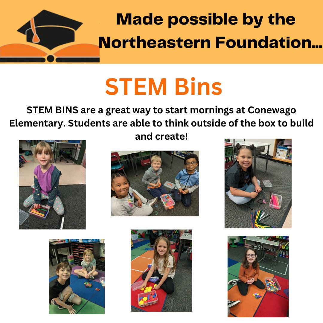 STEM BINS are a great way to start mornings at Conewago Elementary. Students are able to think outside of the box to build and create!  givelocalyork.org/org.../northea…  #givelocalyork #donorforaday