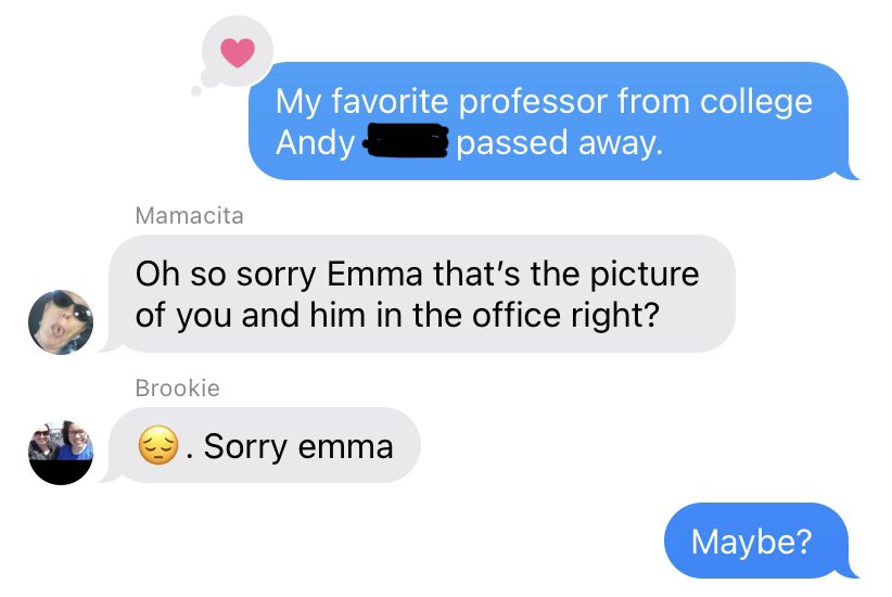 pier_emma's tweet photo. Told my family one of my favorite professors from when I was in college passed away last week. Explains why I was confused…@JimOHeir @parksandrec #damnitjerry https://t.co/IQnlTqqglm